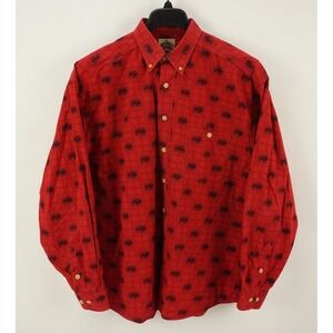 Vintage Barn Fly Buffalo Plaid Flannel Button Down Shirt Men's Medium Red USA